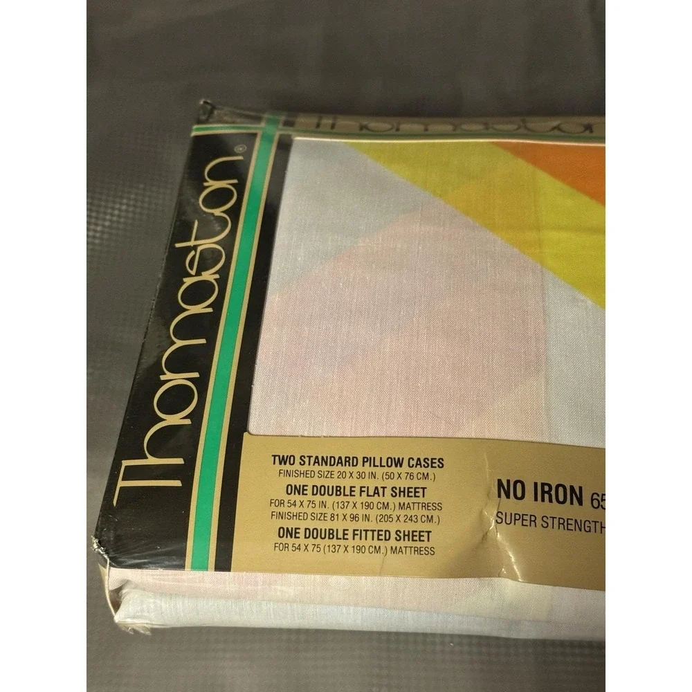 Vintage NOS Thomaston Double Bed Sheet Set Retro Diagonal Rainbow Stripe USA